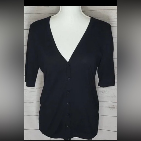 Talbots NEW Black V Neck Button Front Short Sleeve Cardigan… - Picture 2 of 5
